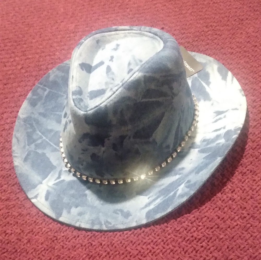 Ashley Stewart Blue Denim Hat with Studded Band